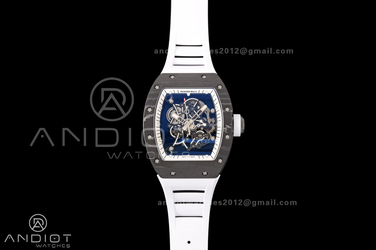 RM055 Black NTPT A9F 1:1 Best Edition White/Black Inner Bezel on White Rubber Strap RMUL2 Free Sprung